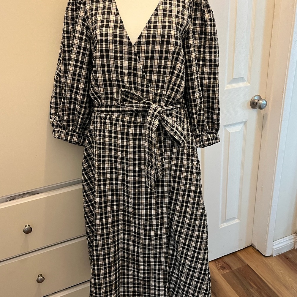 Black and White Plaid Dress with Belt